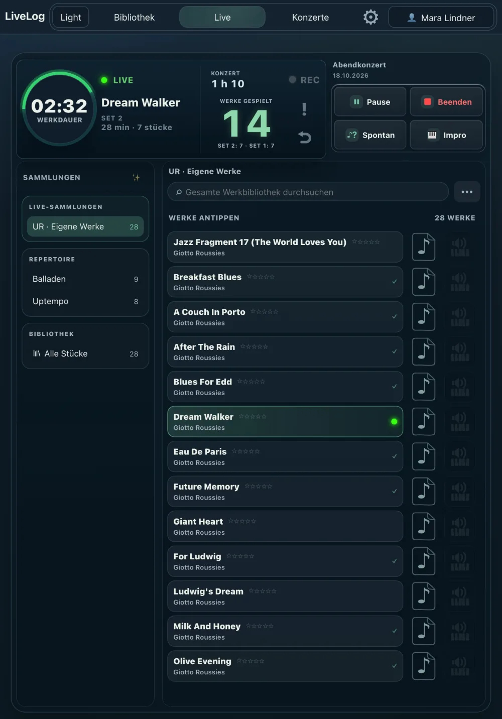 LiveLog Live-Protokoll während eines Konzerts